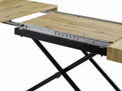 Vente-unique Mesa Extensible|Mesa De Comedor|Mesa extensible y elevable 2 en 1 de MDF y acero - Natural y negro - MORIALA