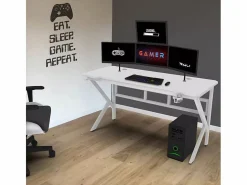 Mesa Gaming|Mesa gamer ergonómica de carbono con cables para auriculares y bebidas 160x60cm Sportbot 160 -
