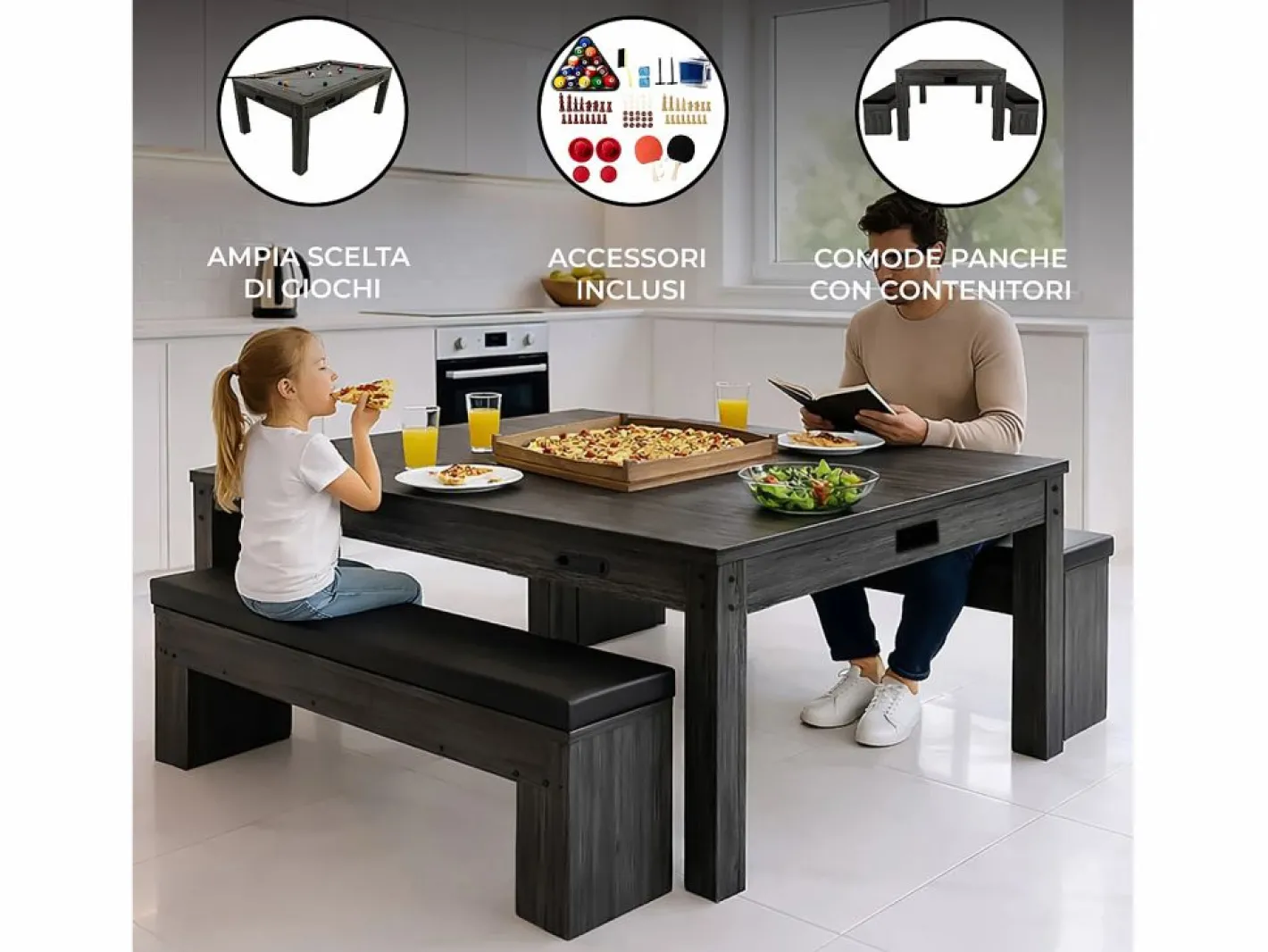 Monstershop Ping Pong|Mesa Multijuego 7 en 1 Billar Ping Pong Air Hockey Ajedrez con Accesorios