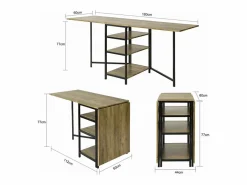 Sobuy Mesa Extensible|Mesa Plegable de Almacenaje con 3 Estantes para Comedor Salón Mesa Auxiliar Escritorio Madera Ahorra Espacio FWT62-N ES