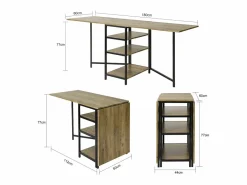 Sobuy Mesa Extensible|Mesa Plegable de Almacenaje con 3 Estantes para Comedor Salón Mesa Auxiliar Escritorio Madera Ahorra Espacio FWT62-N ES
