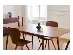 Miliboo Mesa Extensible|Mesa rectangular extensible con extensiones integradas de madera de nogal oscuro 160-210 cm ANK