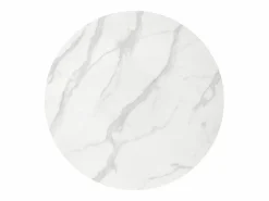 MSO Mesa redonda con tablero de cristal imitación mármol y pata central de acero dorado BOOTIS Blanco Clearance