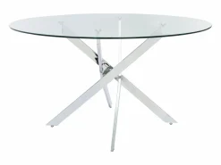 Vente-unique Mesa De Comedor|Mesa redonda de comedor 4 plazas de vidrio templado y metal cromado - Transparente - COSIMA