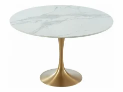 Vente-unique Mesa redonda de comedor design - 4 comensales - Mármol y metal - Blanco y dorado - NORAH Blanco / Dorado New