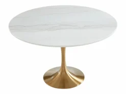 Vente-unique Mesa redonda de comedor design - 4 comensales - Mármol y metal - Blanco y dorado - NORAH Blanco / Dorado New