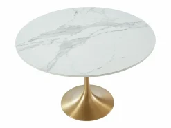 Vente-unique Mesa redonda de comedor design - 4 comensales - Mármol y metal - Blanco y dorado - NORAH Blanco / Dorado New