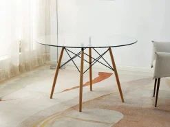 Saldosystocks Mesa Alta|Mesa Redonda de Cristal Templado Tower 120cm. Comedor o Cocina Cambria