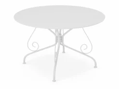 MYLIA Mesa redonda de jardín D.120cm de metal estilo hierro forjado - - GUERMANTES de Blanco New