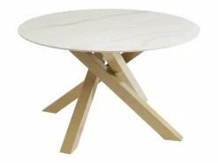 Mesa redonda para 4 cubiertos de cerámica y metal dorado - Efecto mármol blanco - LENUMIA^Vente-unique Discount