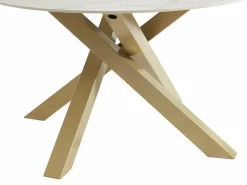 Mesa redonda para 4 cubiertos de cerámica y metal dorado - Efecto mármol blanco - LENUMIA^Vente-unique Discount
