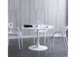Mesa Redonda Salón Melamina Metal 110x75 cm - Blanco Online