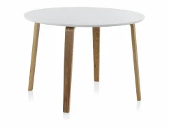 Mesa tablero de fibras de densidad media con patas chapadas de roble 110 diámetro Blanco Clearance