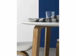 Mesa tablero de fibras de densidad media con patas chapadas de roble 110 diámetro Blanco Clearance