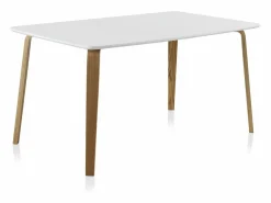 Mesa tablero de fibras de densidad media con patas chapadas en roble 150x90 cm Blanco Discount