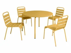 MYLIA Comedores De Jardín|Mesa y sillas de jardín de metal - una mesa D.110cm y 4 sillas - Amarillo - MIRMANDE