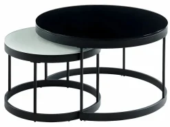 Vente-unique Mesa De Centro|Mesas centro apilables Cristal templado metal negro BILLIE
