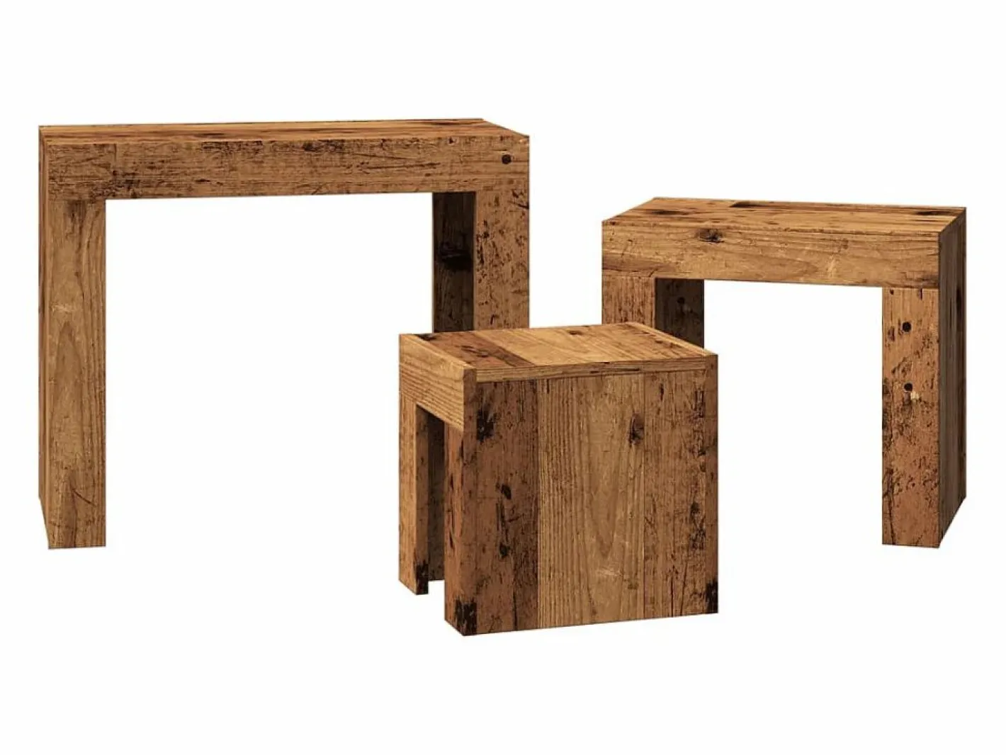 Mesas de centro apilables 3 unidades madera de ingeniería envejecida^Clicnbuy Sale