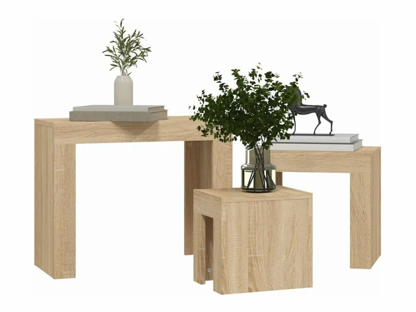 vidaxl Mesas de centro apilables 3 piezas contrachapada roble Sonoma Color natural claro Online