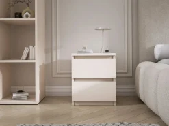 Muebles Niño|Mesilla de noche de pie con dos cajones – 45 × 36 × 36 cm – color: cachemira