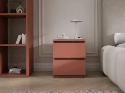 Muebles Niño|Mesilla de noche de pie con dos cajones – 45 × 36 × 36 cm – color: ladrillo
