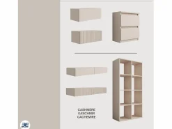 Mesilla de noche suspendida con cajón – frente ranurado, color: cachemira, 40 x 20 x 16 cm Beige