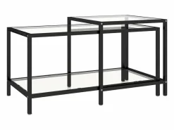 Clicnbuy Mesa Auxiliar|Mesita de centro 2 piezas vidrio templado