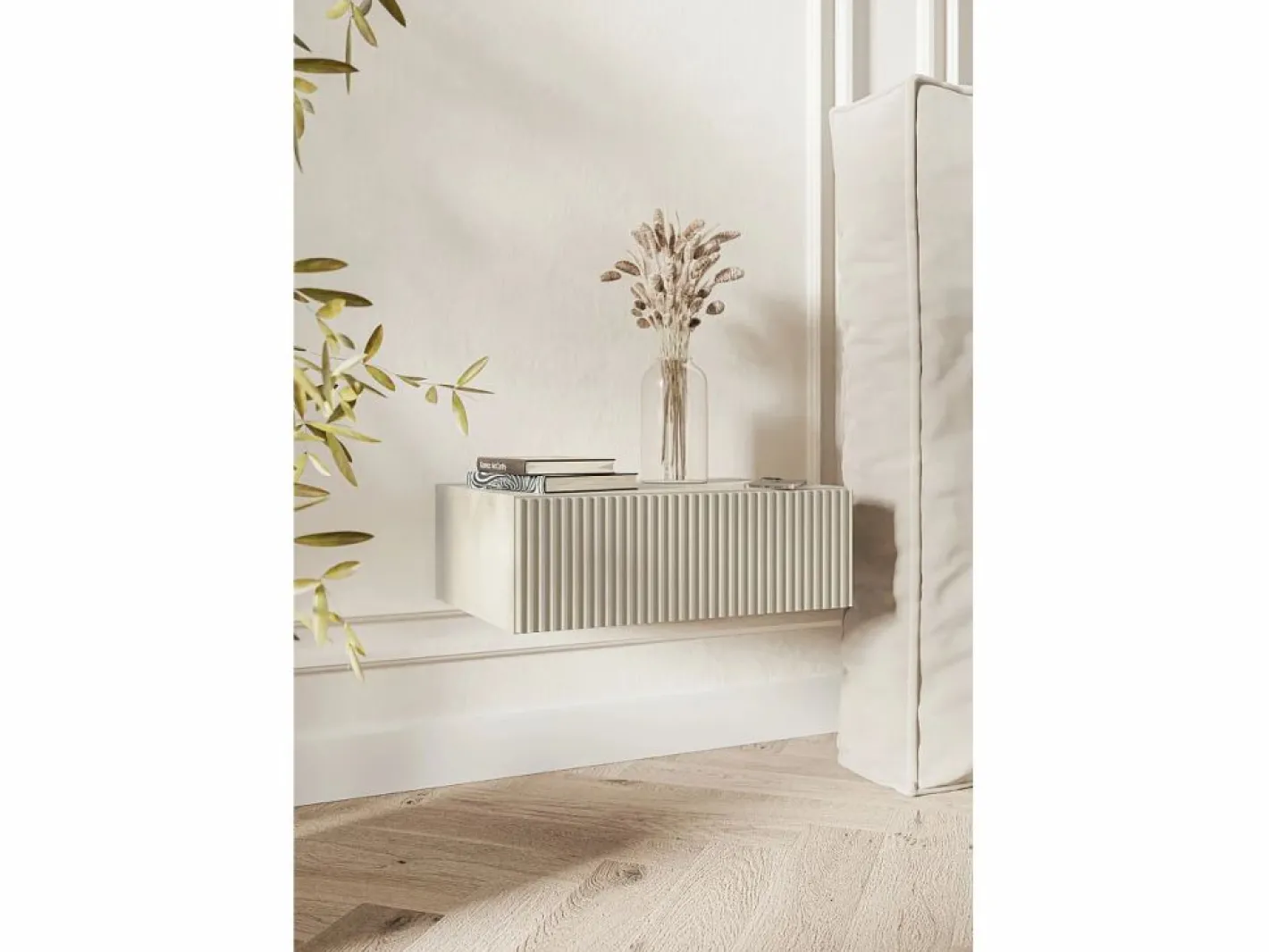 SELSEY Mesita de noche - 50 cm - suspendida - gris-beige - VELDIO Topo Clearance