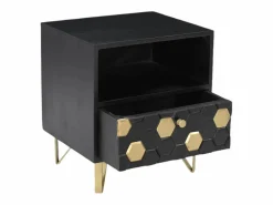 Vente-unique Mesita De Noche|Mesita de noche 1 cajón 1 estante madera de mango metal color negro y dorado - BELORI