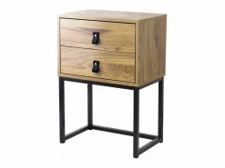 Calicosy Mesita de noche 2 cajones patas de metal efecto roble Beige Outlet