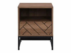 Vente-unique Mesita De Noche|Mesita de noche CARATANA con 1 cajón y 1 estante abierto en MDF y acero, acabado natural y negro -