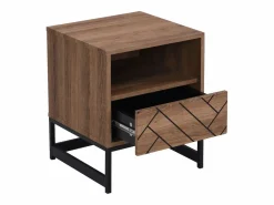 Vente-unique Mesita De Noche|Mesita de noche CARATANA con 1 cajón y 1 estante abierto en MDF y acero, acabado natural y negro -