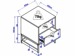 Vente-unique Mesita De Noche|Mesita de noche CARATANA con 1 cajón y 1 estante abierto en MDF y acero, acabado natural y negro -