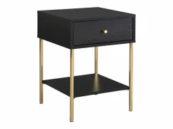 Vente-unique Mesita De Noche|Mesita de noche con 1 cajón MDF y metal en color negro y dorado - MILAVIA
