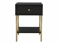 Vente-unique Mesita De Noche|Mesita de noche con 1 cajón MDF y metal en color negro y dorado - MILAVIA