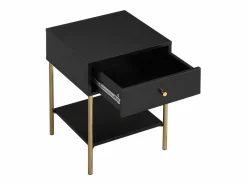 Vente-unique Mesita De Noche|Mesita de noche con 1 cajón MDF y metal en color negro y dorado - MILAVIA