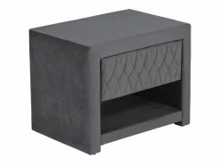 Vente-unique Mesita De Noche|Mesita de noche con 1 cajón y 1 hueco, Terciopelo gris - DANIELE