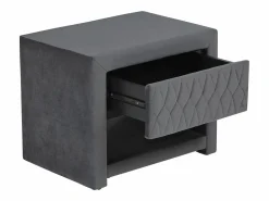 Vente-unique Mesita De Noche|Mesita de noche con 1 cajón y 1 hueco, Terciopelo gris - DANIELE