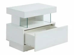 Vente-unique Mesita De Noche|Mesita de noche con 1 cajón y 1 hueco con LED, MDF lacado - FABIO II