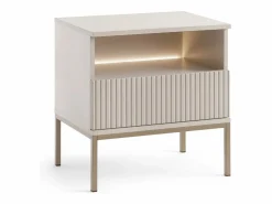 Vente-unique Mesita de noche con 1 cajón y 1 estante con LEDs en MDF y vidrio ahumado beige - OVILA Beige / Color natural claro Clearance
