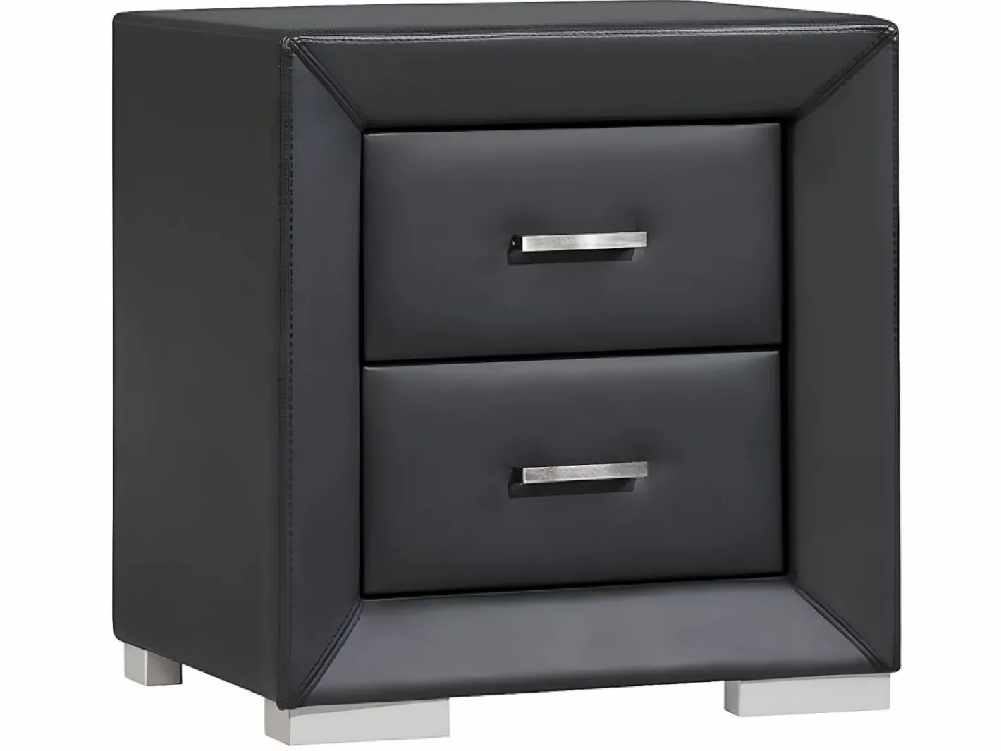 Vente-unique Mesita de noche con 2 cajones en polipiel negra - CAPITOLE Negro Clearance