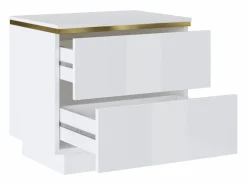 Vente-unique Mesita de noche con 2 cajones brillante y dorado - VUKIA de Pascal Morabito Blanco Discount