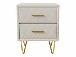 Mesita de noche con 2 cajones, juego de 2, mesita de noche, mesa auxiliar con patas y tiradores de metal dorado, beige^ Clearance