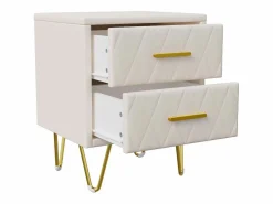 Mesita de noche con 2 cajones, juego de 2, mesita de noche, mesa auxiliar con patas y tiradores de metal dorado, beige^ Clearance