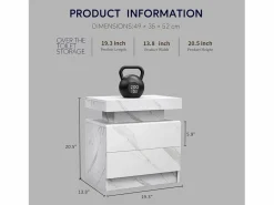 Mesita De Noche|Mesita de noche con 2 cajones - Mesita de noche con iluminación LED - blanca - para dormitorio