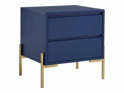 Vente-unique Mesita de noche con 2 cajones de MDF y metal en color lacado y dorado - KORASA Azul Online