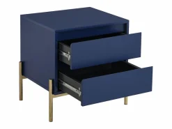 Vente-unique Mesita de noche con 2 cajones de MDF y metal en color lacado y dorado - KORASA Azul Online