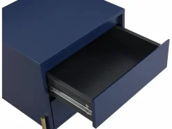 Vente-unique Mesita de noche con 2 cajones de MDF y metal en color lacado y dorado - KORASA Azul Online