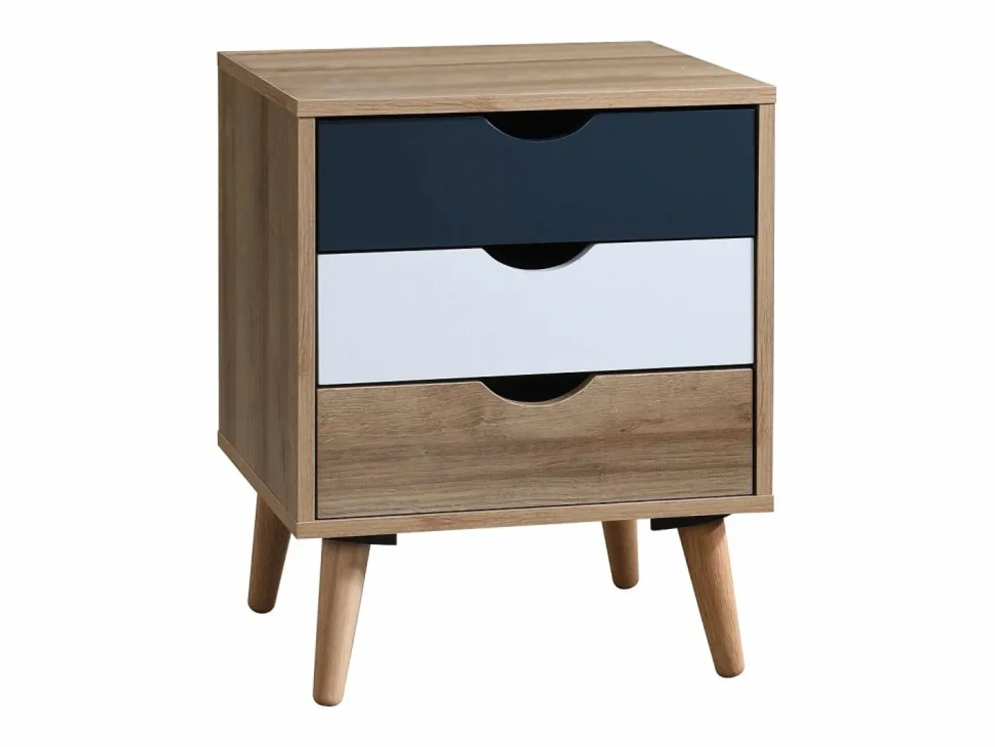 Mesita de noche con 3 cajones, blanco natural y azul marino - LURVIA^Vente-unique Outlet
