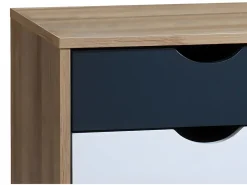 Mesita de noche con 3 cajones, blanco natural y azul marino - LURVIA^Vente-unique Outlet